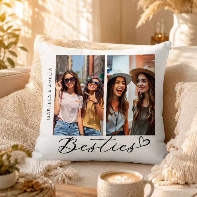 Coussin Meilleures Amies Deux Photos Calligraphie Script C (Créateur téléchargé)