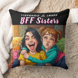 Coussin Meilleures amies sœurs drôles