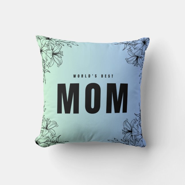 Coussin Meilleures fleurs maman du monde Floral bleu rusti (Recto)