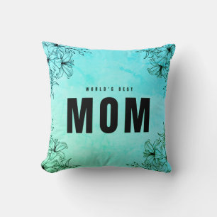 Coussin Meilleures fleurs maman du monde Floral bleu rusti