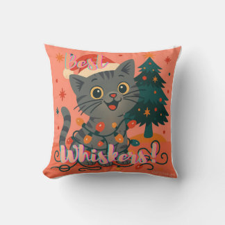 Coussin Meilleures moustaches ! Drôle de chat de Noël