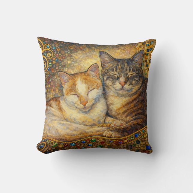 Coussin Meilleurs amis de chat inspirés de Klimt (Recto)