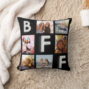 Coussin Meilleurs amis noir argent photo collage