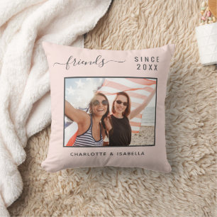 Coussin Meilleurs amis photo blush rose rose rose noms d'o