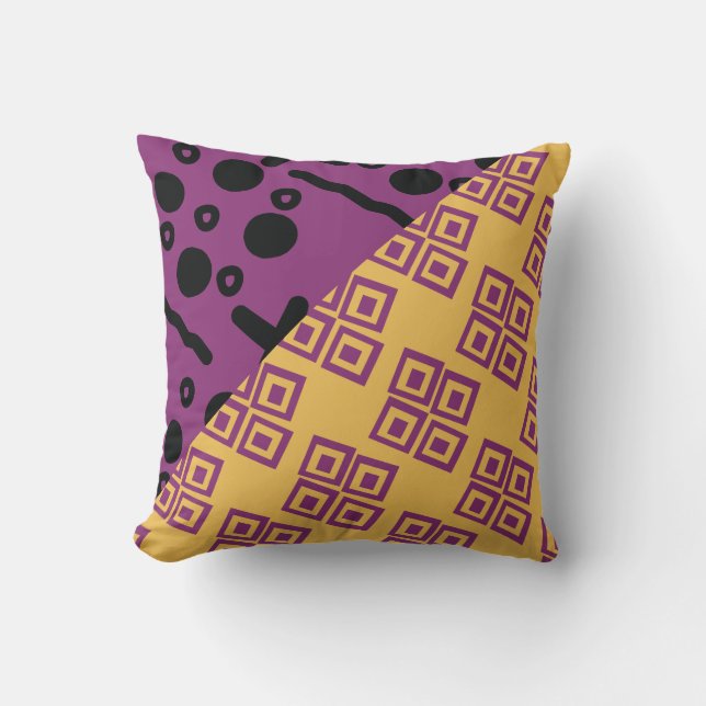 Coussin Mélange de motifs orange violet ethnique africain (Recto)