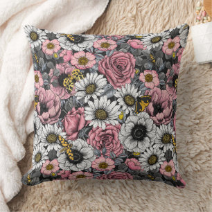 Coussin Mélange de papillons de nuit en rose et gris