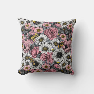 Coussin Mélange de papillons de nuit en rose et gris