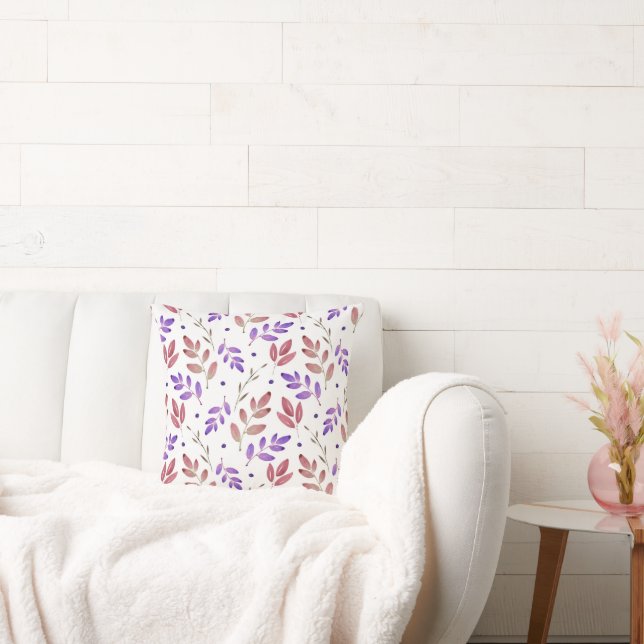 Coussin Mélange de violet, Feuille Motif d'aquarelle Sienn (Canapé)