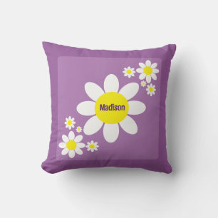 Coussin Mélange mauve et blanc marguerites Floral Nom pers