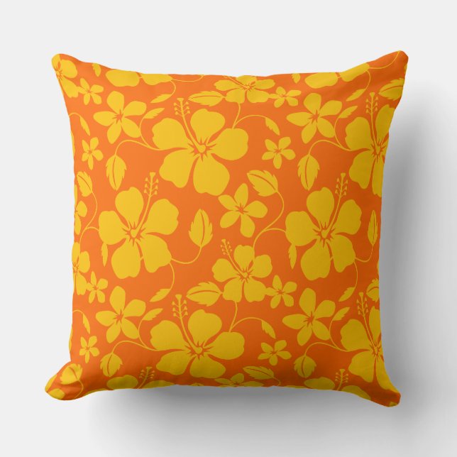 COUSSIN MÉLANGE ORANGE HULA HAWAÏEN (HIBISCUS) (Recto)