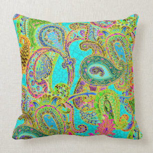 Coussin Mélange Paisley en vert de turquoise et de sorbet