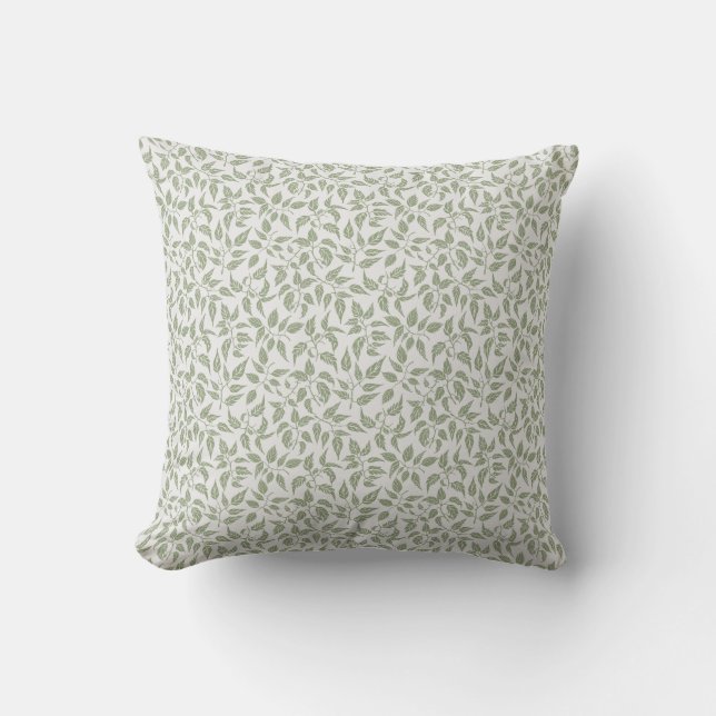 Coussin Mélange Rustique Botanique Récolte Vert Sauge (Recto)