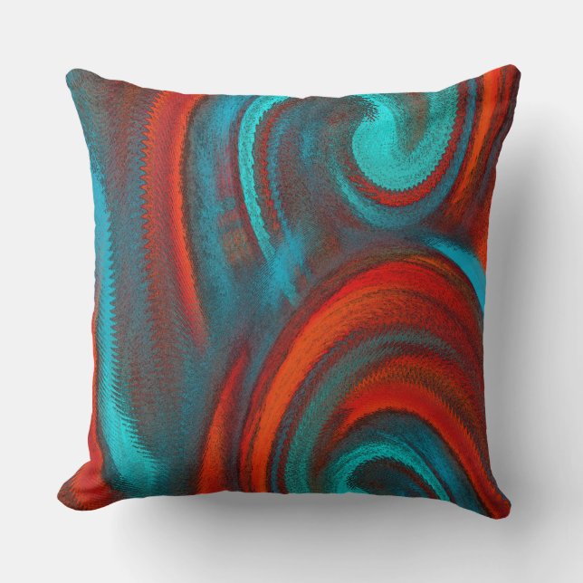 Coussin Mélange Turquoise Orange riche Abstrait moderne (Recto)