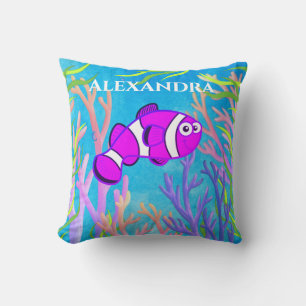 Coussin Mélange violet sous la mer Poisson et Starfish