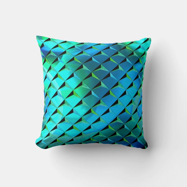 Coussin Mélanger 3D et vert et bleuté, carrés répétés (Recto)