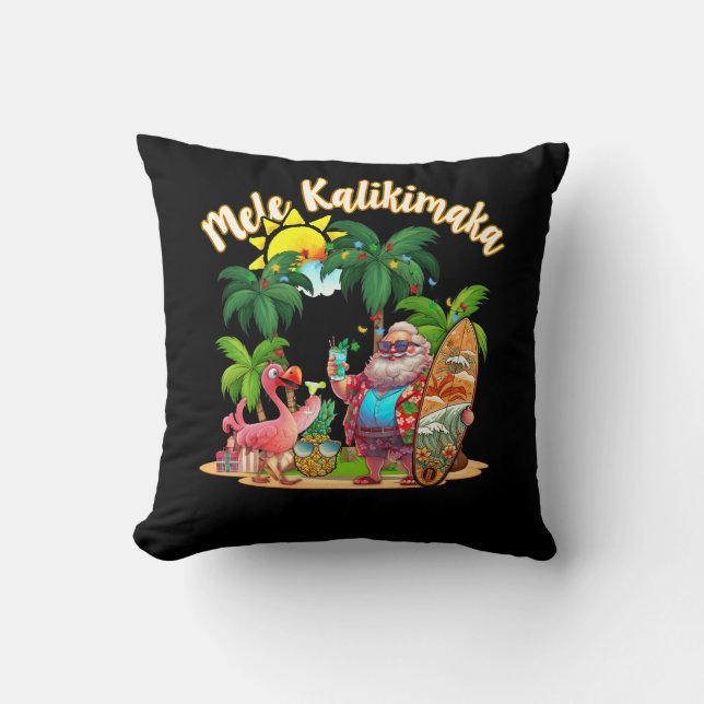 Coussin Mele Kalikimaka Père Noël Flamant rose Noël tropic (Recto)