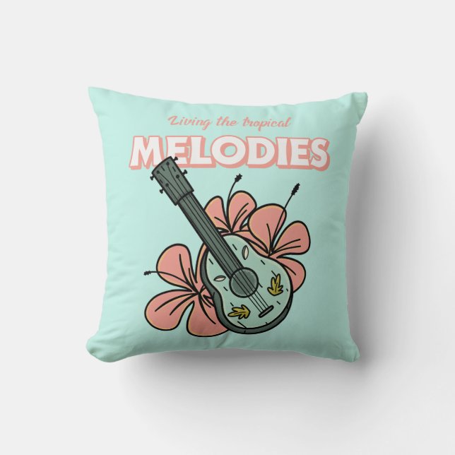 Coussin Mélodies tropicales Ukulele Floral Art (Recto)