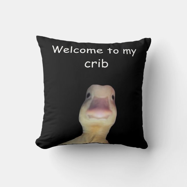 Coussin Mème de canard drôle – “Bienvenue dans mon antre”  (Recto)