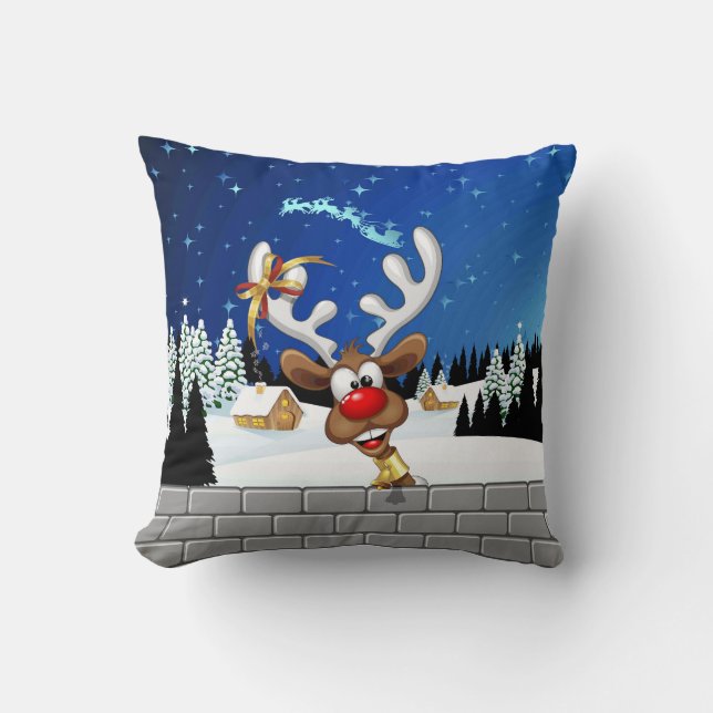 Coussin Mème de Noël drôle de renne qui regarde par-dessus (Recto)