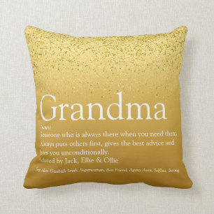 Coussin Mémé, Définition Grand-mère Paillettes Dorées