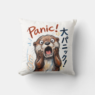 Coussin Mème drôle de loutre paniquée