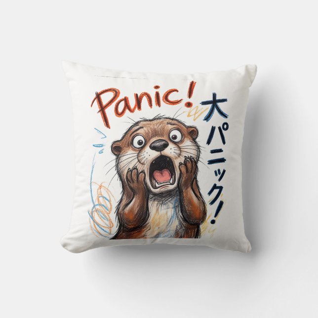 Coussin Mème drôle de loutre paniquée  (Recto)