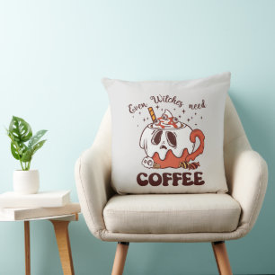 Coussin Même les sorcières ont besoin de café