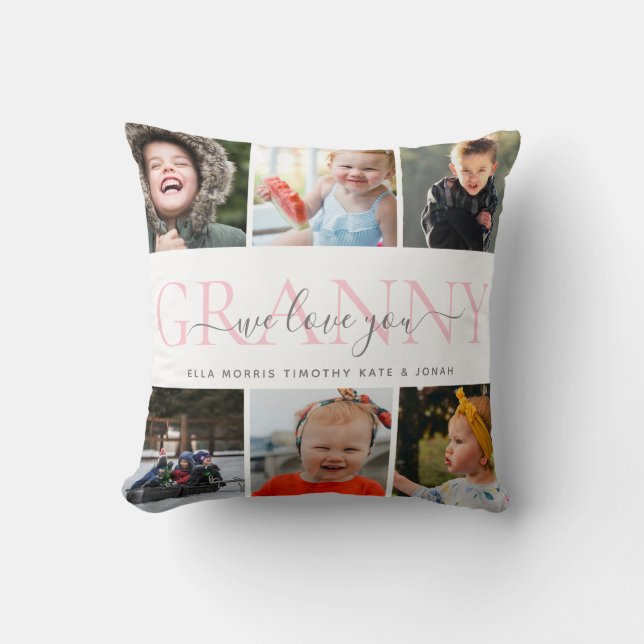 Coussin Mémé on t'aime  Message de collage de photos (Recto)
