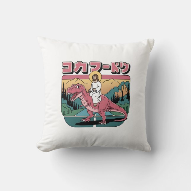 Coussin Mèmes drôles de Jésus, Jésus monte un dinosaure ro (Recto)