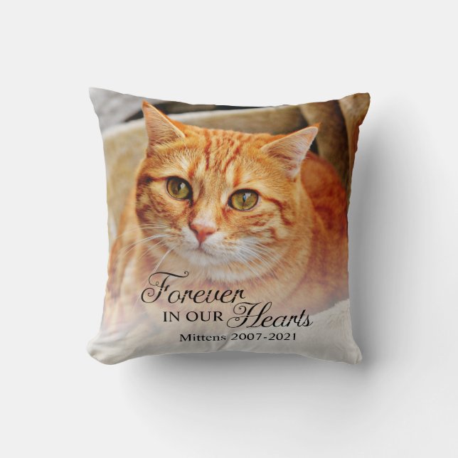 Coussin Memorial Cat Photo Pour Toujours Dans Nos Coeurs (Recto)