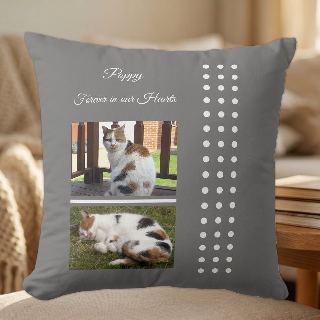 Coussin Mémorial chat gris et blanc ajouter des photos (Créateur téléchargé)