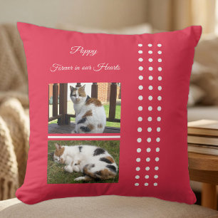 Coussin Mémorial de chat rouge et blanc ajoutez des photos