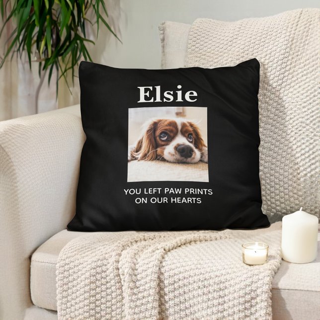 Coussin Mémorial de compagnie à chien Empreintes de pattes (Pet memorial photo pillow, customizable with your pet's photo and name.)