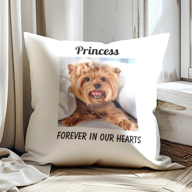 Coussin Mémorial de compagnie à tout jamais dans les cœurs (Pet remembrance pillow-white)