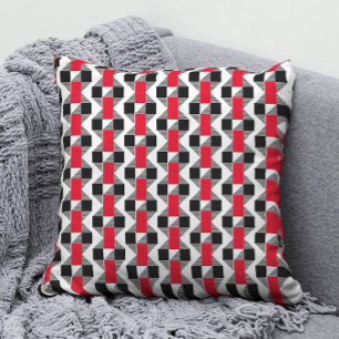 Coussin Memphis géométrique moderne rouge noir et blanc