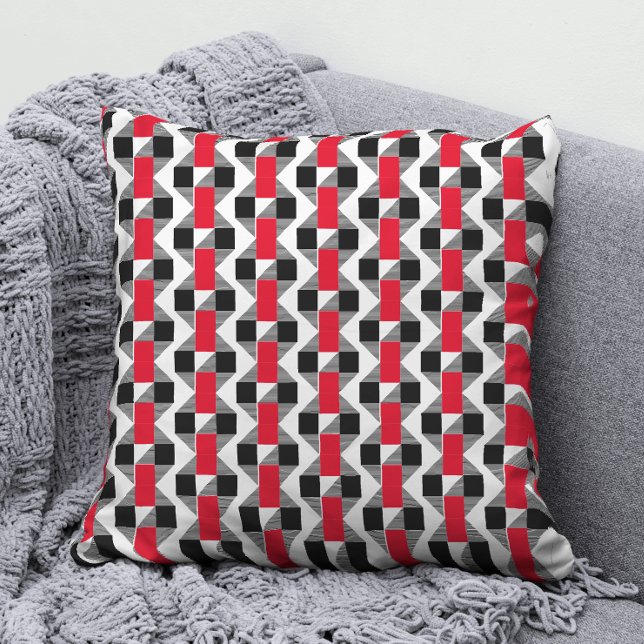Coussin Memphis géométrique moderne rouge noir et blanc (Créateur téléchargé)