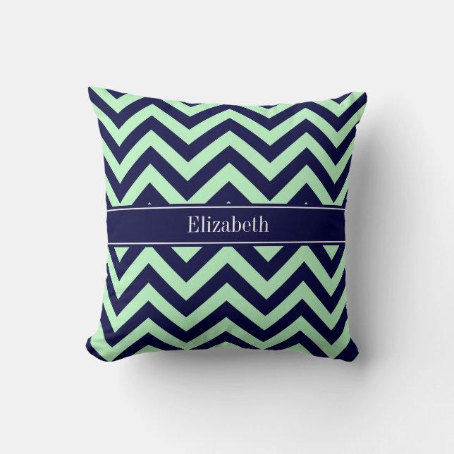 Coussin Menthe Navy LG Chevron Bleu Nuit Monogramme (Recto)
