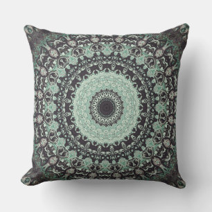 Coussin Menthe vert et charbon Motif Mandala