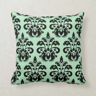 Coussin Menthe vert et noir damassé beau motif