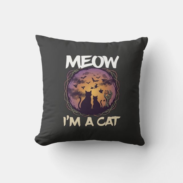 Coussin Meow Am Cat Halloween Night Sorcière Citrouille_1 (Recto)