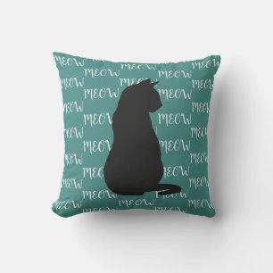 Coussin MEOW Chat noir Silhouette Amoureux des chats Jeu d