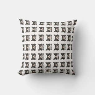 Coussin Meow Funny Tuxedo Cat regarde Pun