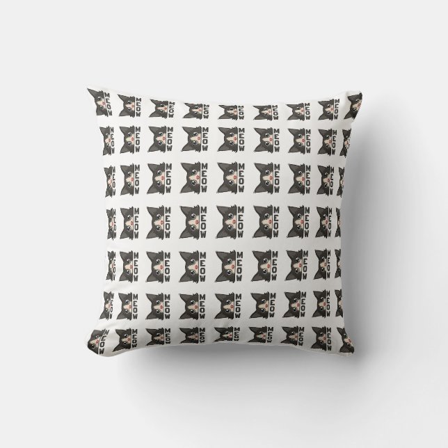 Coussin Meow Funny Tuxedo Cat regarde Pun (Recto)
