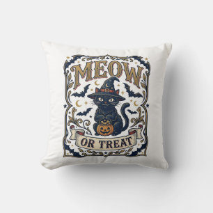 Coussin Meow ou traiter chat Halloween chat effrayant vint