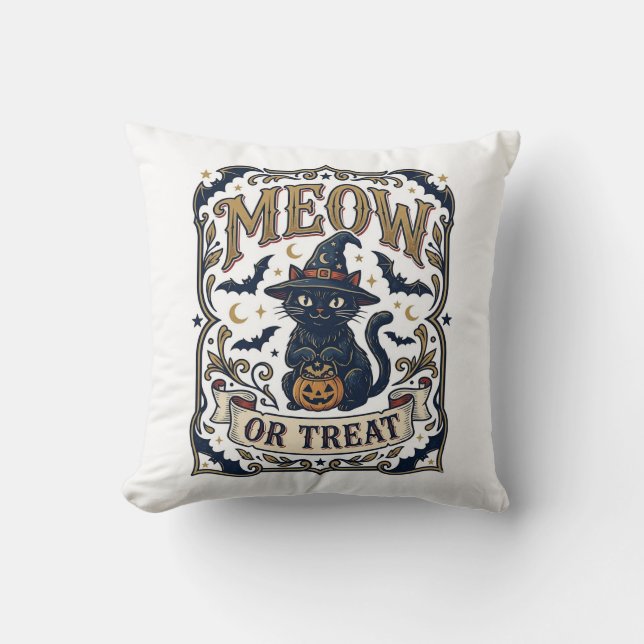 Coussin Meow ou traiter chat Halloween chat effrayant vint (Recto)
