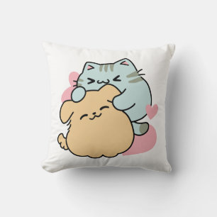 Coussin Meow & Woof Perfect Together - Cute Cat and Dog