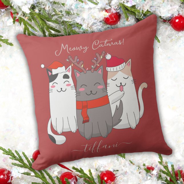 Coussin Meowa Catmas Cute Christmas Chats personnalisés (Créateur téléchargé)
