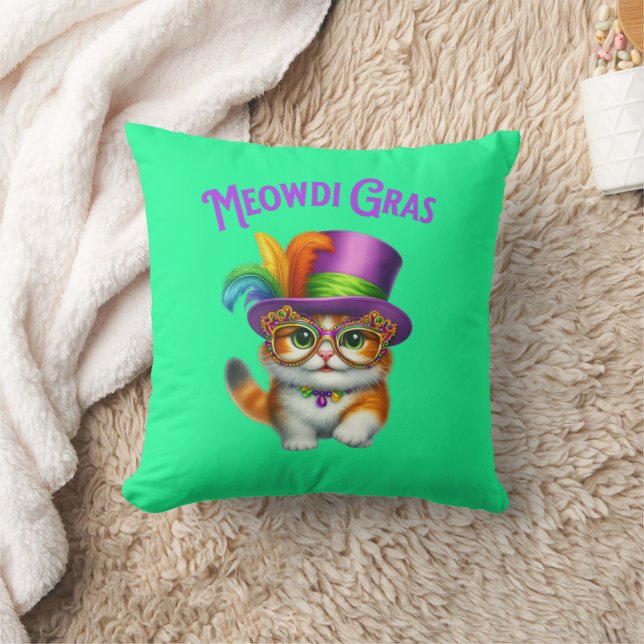 Coussin Meowdi Gras Mardi Gras avec Kitten (Couverture)