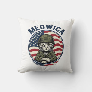 Coussin Meowica Chat Patriotique Chemise Gravure Vintage D