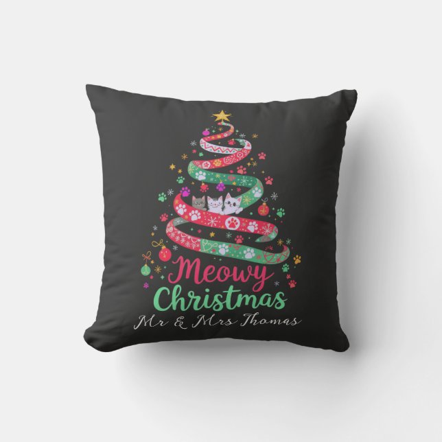 Coussin Meowny Christmas mignonne et drôle Conception de v (Recto)